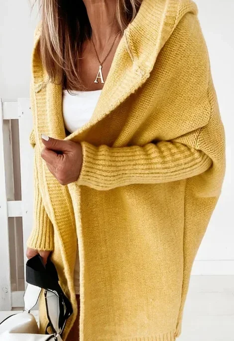 Cardigan for Women Autumn Fashion Solid Color Long Sleeved Temperament Commuting Loose Knit Open Front Hooded Sweater Cardigan