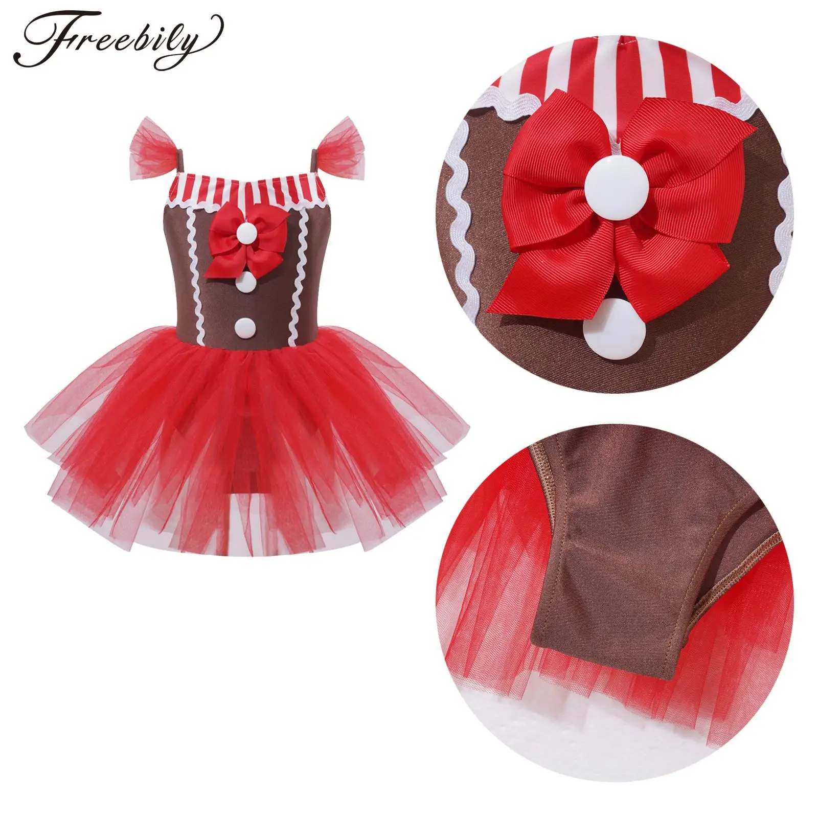 

Рождественский новогодний подарок для девочек, костюм пряничного человечка, Рождественский костюм, праздничное платье для косплея, полосатые карнавальные вечерние платья-пачки