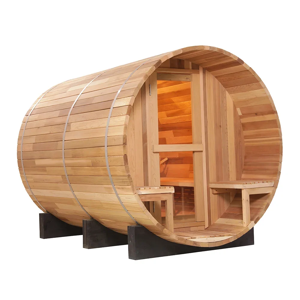 Wholesale Canadian Hemlock/Cedar Traditional Steam Sauna Room Barrel Sauna Outdoor Sauna for sale