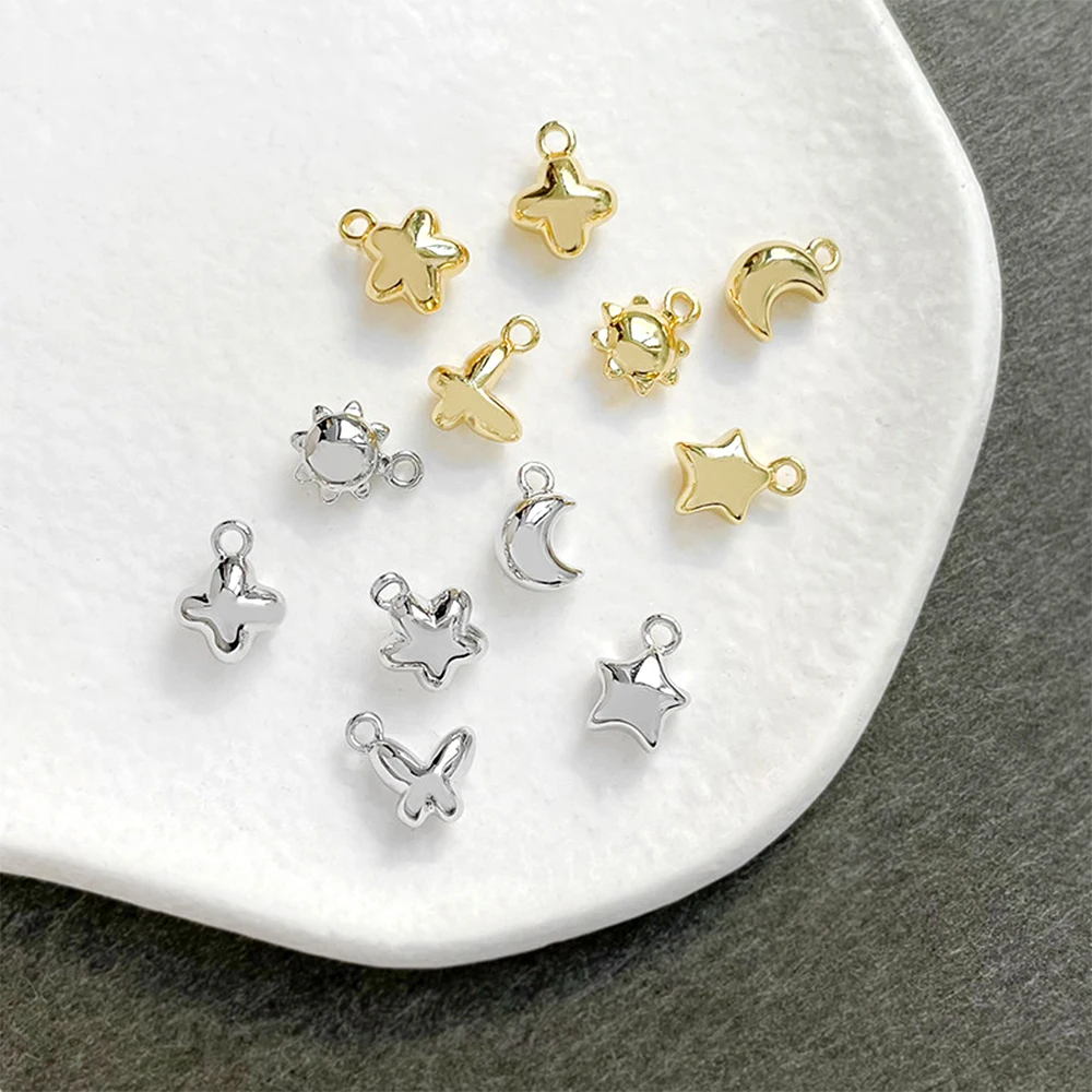 6 Pieces Brass Plated with Genuine Gold Butterfly Star Moon Pendant DIY Jewelry Making Necklace Bracelet Accessory Materials
