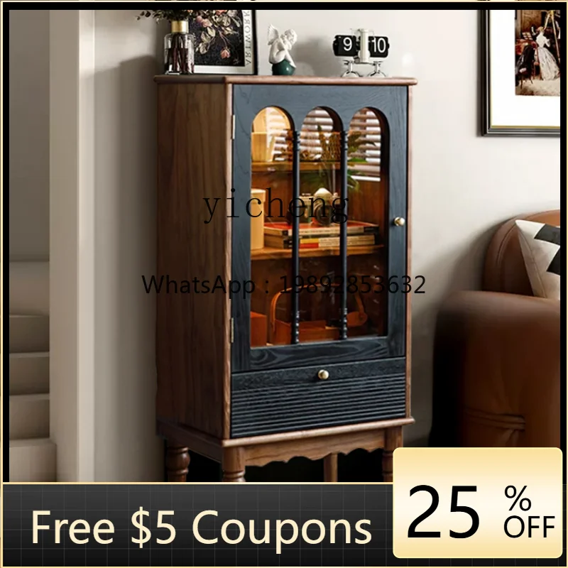 

Display Cabinet Made of Glass Black Walnut Hand Cabinet Solid Wood Sofa Sideboard Cabinet