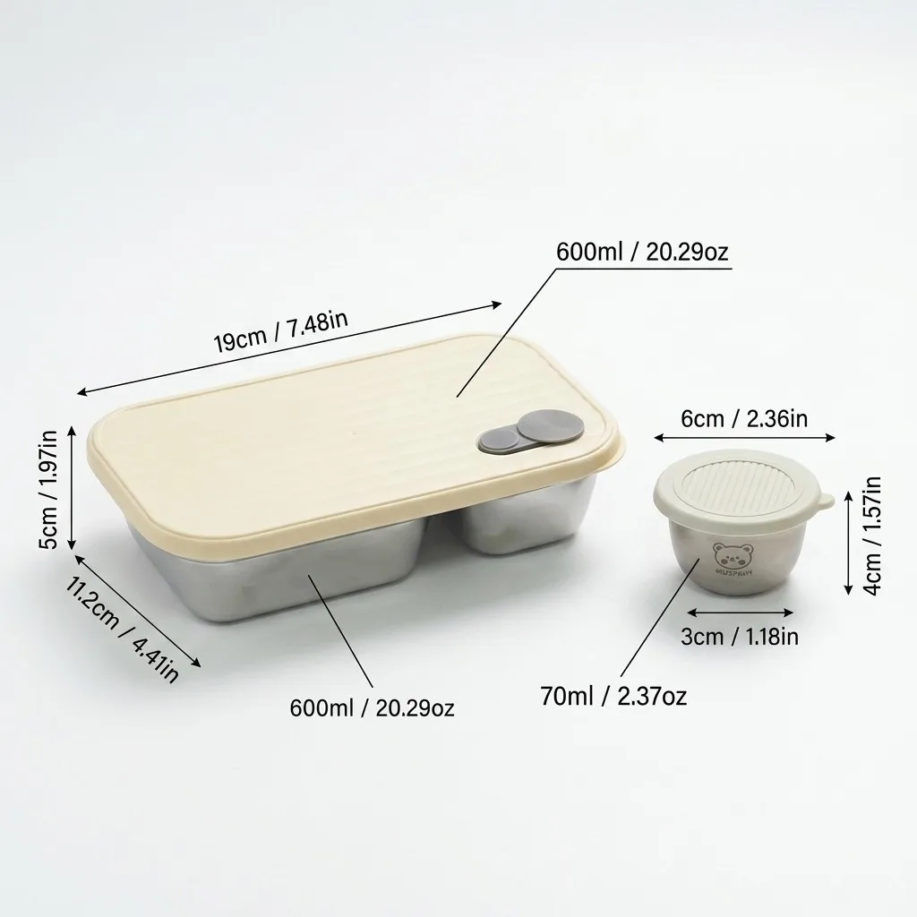 Draagbare lunchbox met sausbakje, 1/2 compartimenten, grote capaciteit, fruitsalade voedselcontainer, 304 roestvrijstalen bentobox voor kinderen