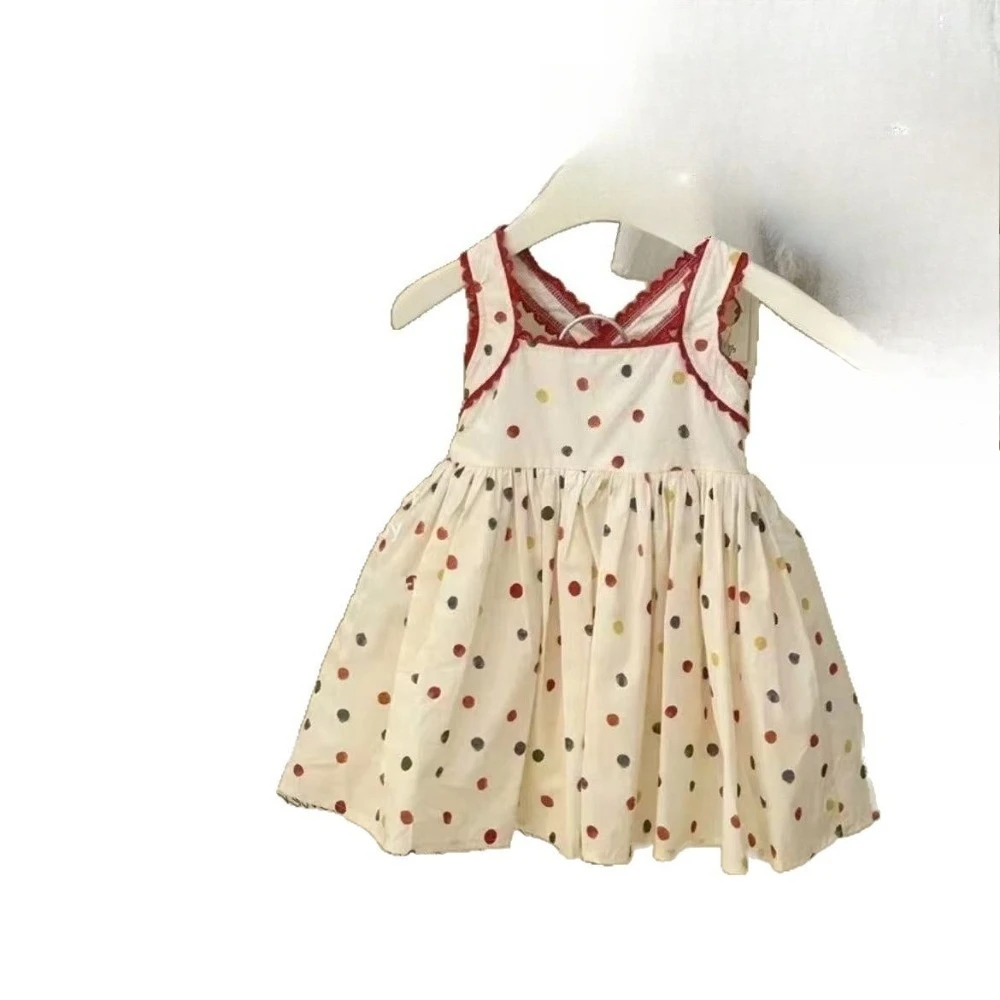 2026 Summer New Girls Colorful Polka Dot Cami Dress Cute Sleeveless Spaghetti Strap Dress for Baby Kids  for 80-130cm