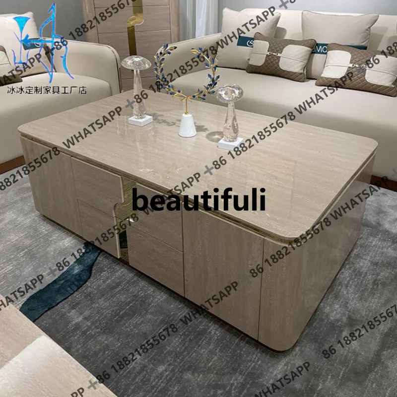 

Minimalist light luxury solid wood coffee table villa suite living room long tea table