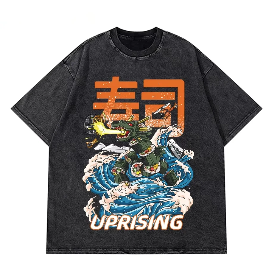 

Spring Autumn Thickened Vintage Washed T Shirts Animation Peripheral Tees Harajuku Oversize Tops Cotton Fashion Loose Sportswear