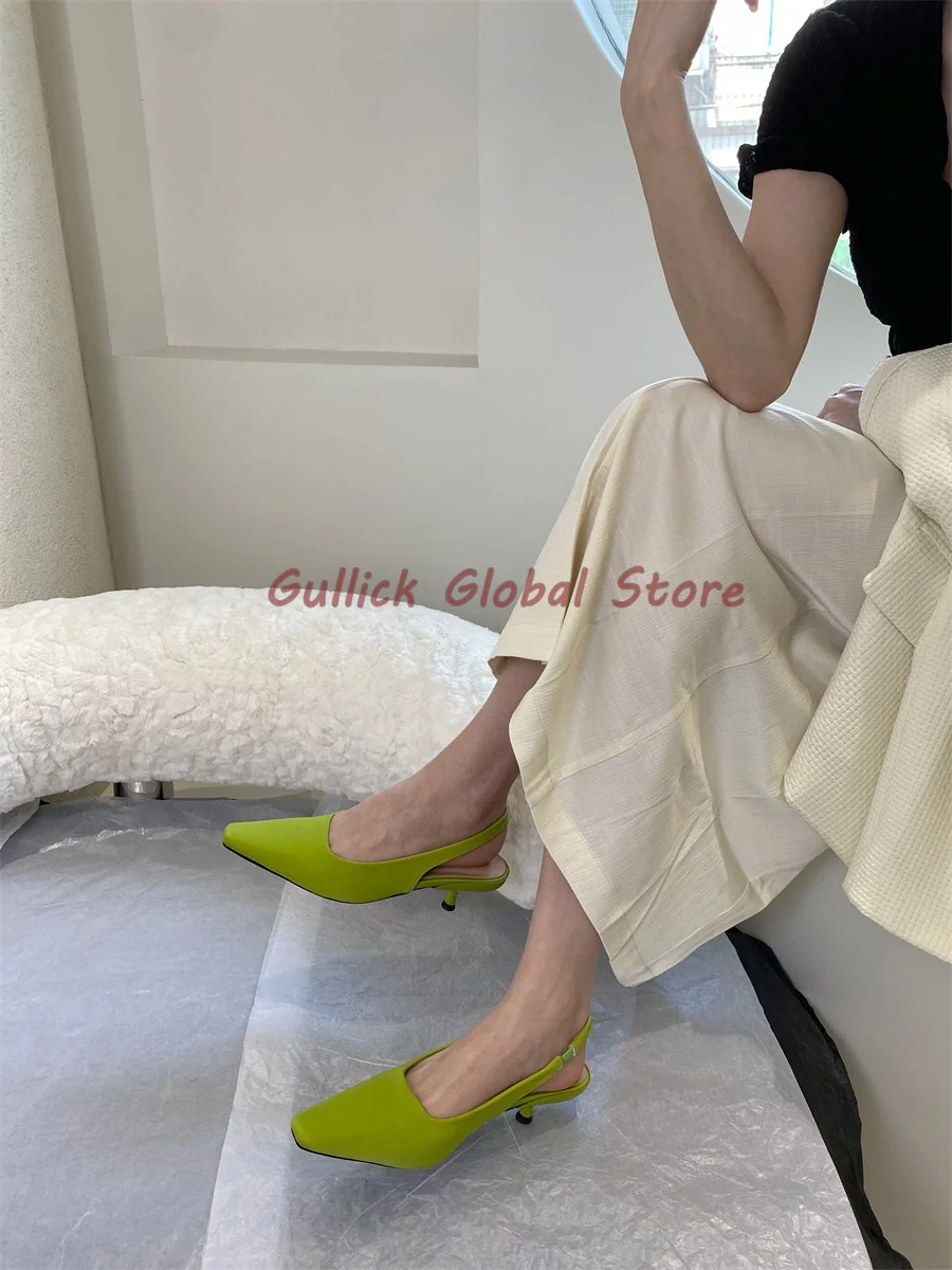 2024 New Arrival Satin Square Toe Concise Shallow Wrapped Toe Elastic Band Sandals Summer Dress Elegant Cheap Vacation Grace