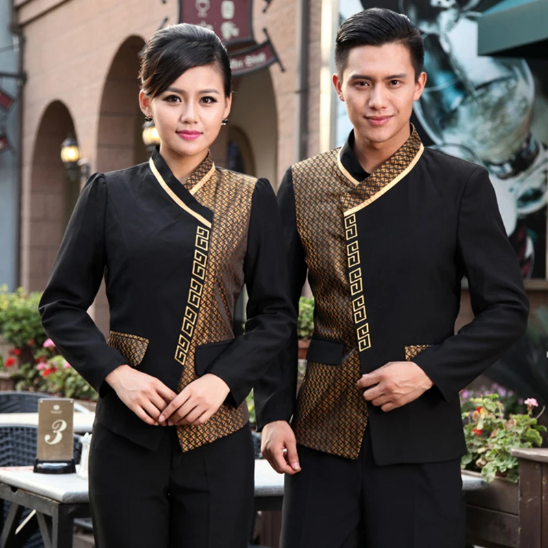 Hotel Restaurant Waiter  Coat Autumn Winter Female Waitress Uniforms Long Sleeve Western-style Restaurant Service Work Wear  18