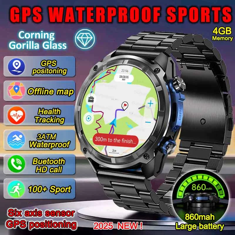 

LIGE New GPS Smart Watch Offline Maps 4GB Memory Video Player Military Sports Watch Men 3ATM Waterproof 1.43'' AMOLED Smartwatch