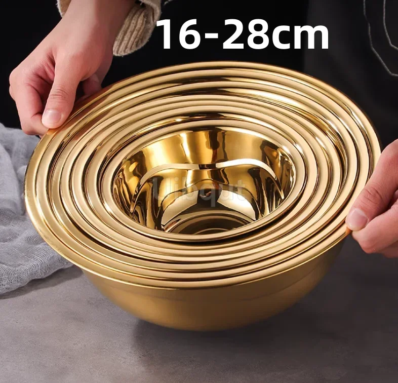 Stainless Steel Basin tureen Thickened Kitchen Bath Household Vegetable Wash gold golden Mixing Bowl Mixed salad Big soup bowl