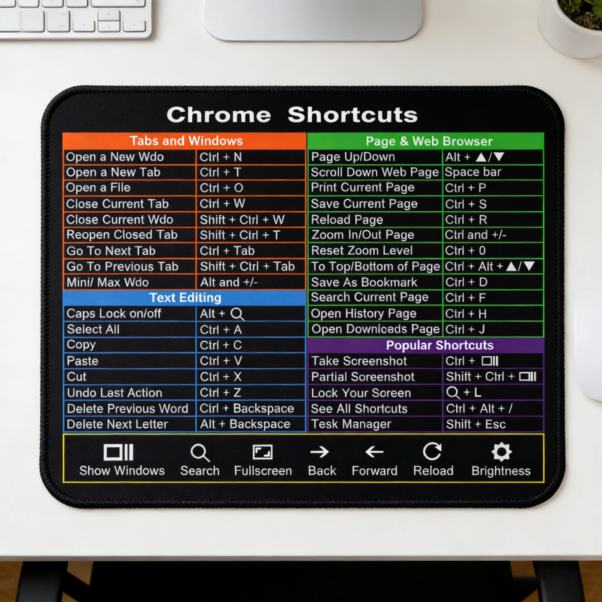 

Chrome Browser Shortcuts Mouse Pad 25x29cm/9.8x11.4inch Non-Slip Stitched Edge Gaming&Office Desk Mat for PC Laptop