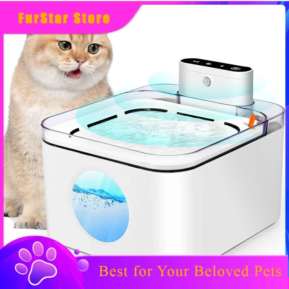 FurStar3L Automatic Cat Water Fountain USB Cable/Battery Operated Smart Sensing Sensor Dog Cat Dispenser Pet Cats Drinker With F