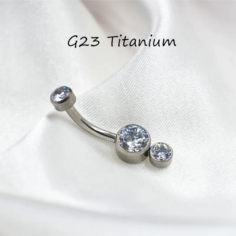 Lot10PCS Body Jewelry-G23 Titanium Round CZ Smart Navel Belly Button Body Piercing 14Gx10x4/6mm Navel Curve Barbells Belly Rings