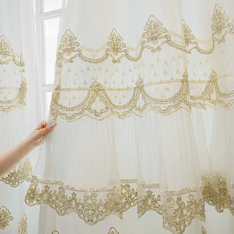 

Французская двухслойная занавеска с романтической кружевной вышивкой, прозрачная занавеска плюс белая тканевая занавеска для спальни, гостиной, свет, роскошь