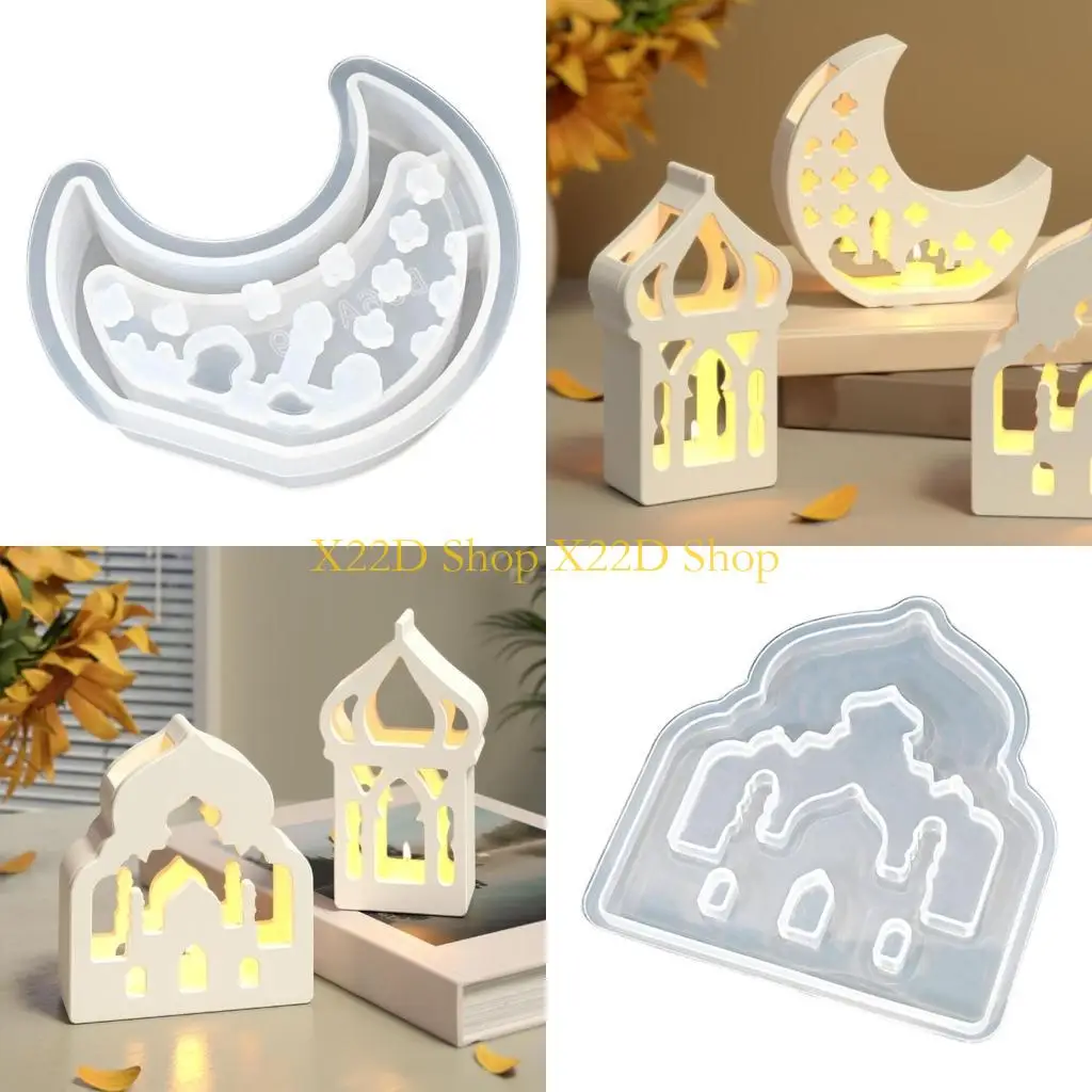 

X22D House Moon Silicone Molds for Epoxy Resin Holder Tealight Holder
