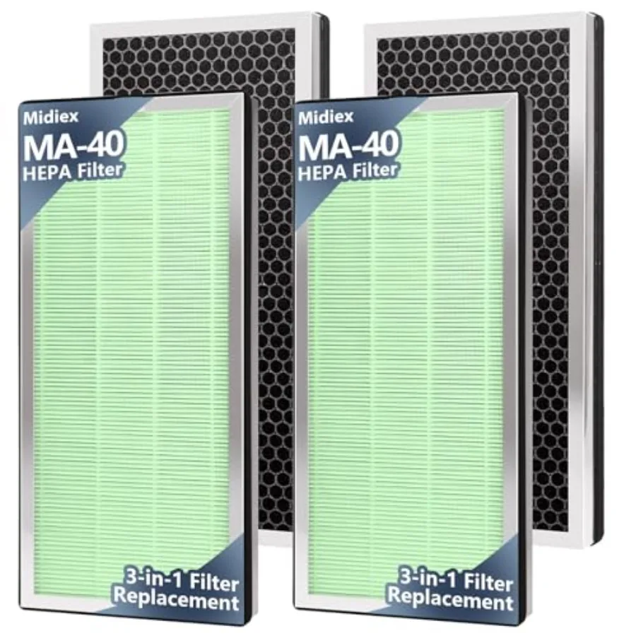

ma-40 replacement filter, 3-in-1 high-efficiency HEPA and activated carbon pre filter, suitable for MA40 MA40W MA40B models, 4-