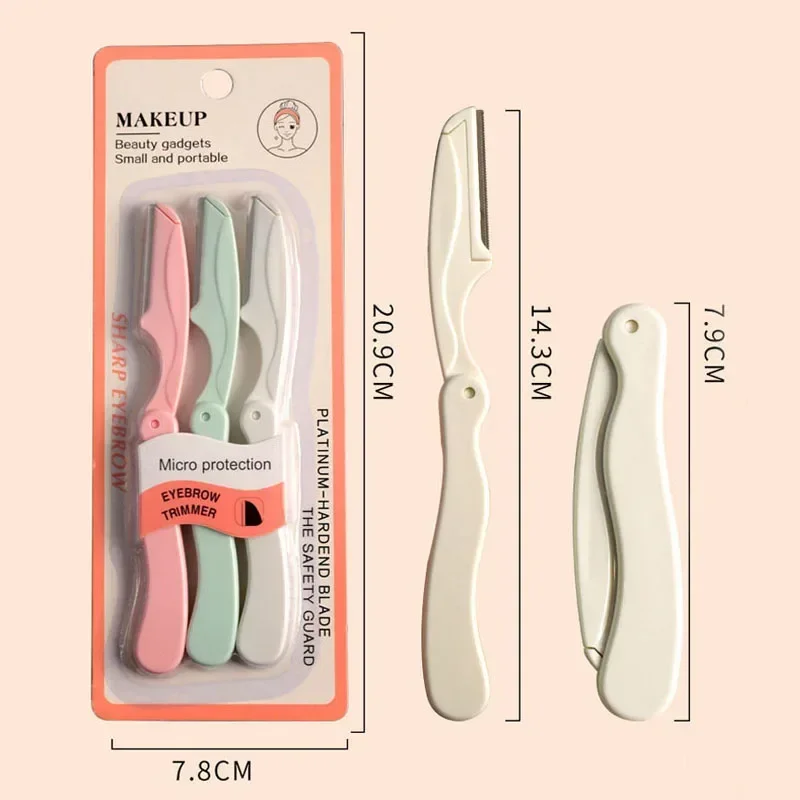 Yunduogirl 3Pcs Safe Folding Ladies Face Shaver Eyebrow Trimmer Blade Anti-Scratch Razor Makeup Tools Face Razor for Women