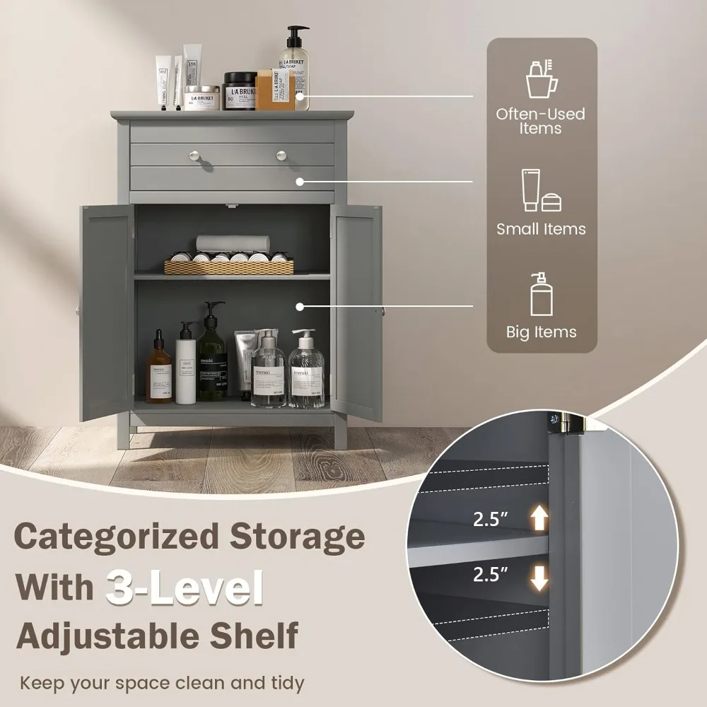 خزانة أرضية الحمام مع أدراج وأبواب - منظم تخزين مع رف قابل للتعديل للمدخل وغرفة الغسيل #6