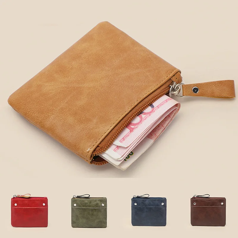 Women Men Short Wallets Pu Leather Card Holder Rivet Wallet Small Zipper Wallet Pure Color Portable Wallets Lady Mini Coin Purse