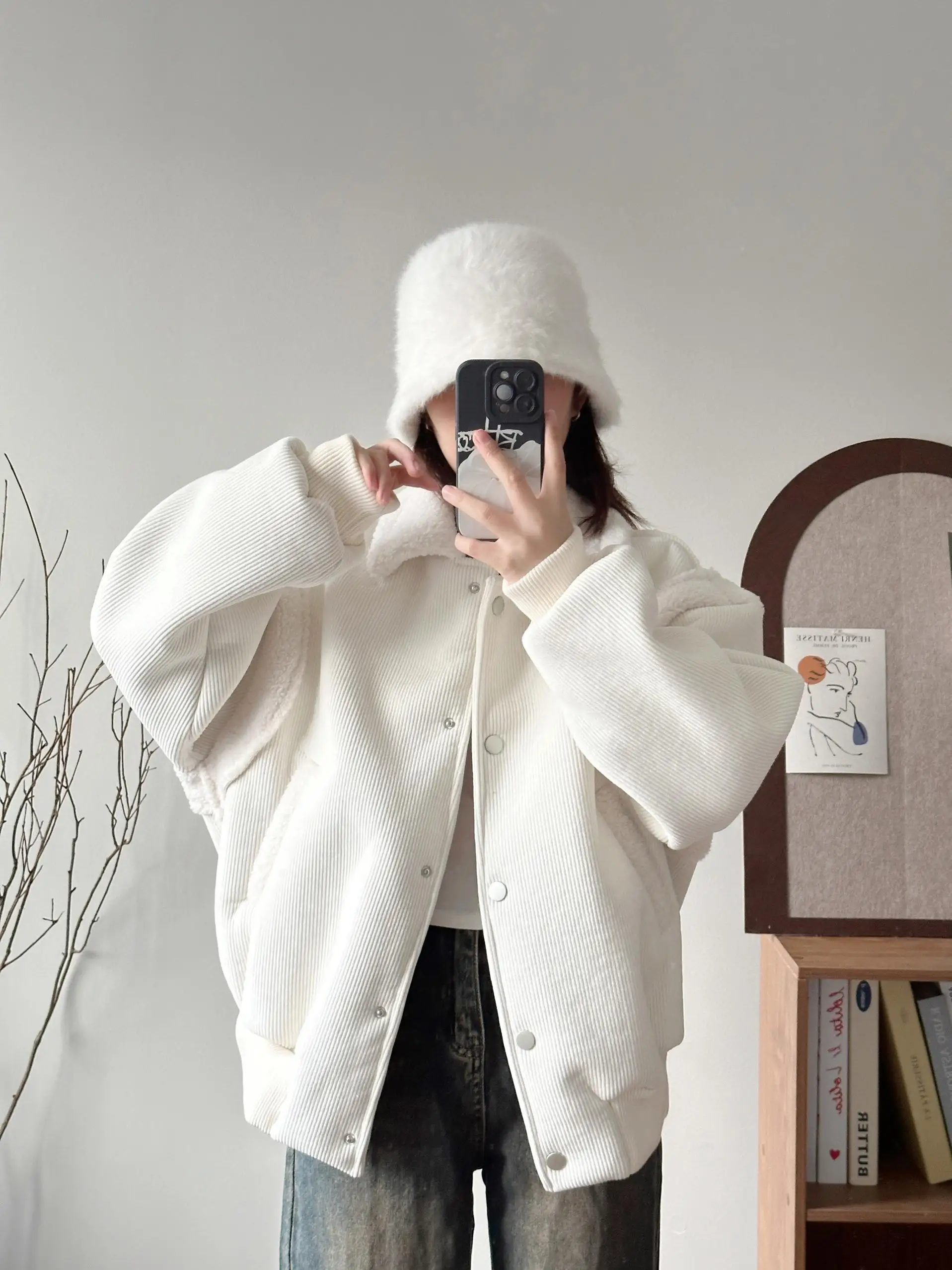 

Padded Baseball Jaet Women's Faionable Oversize Versatile Fce Lined Thiened Autumn Winter Outerwear