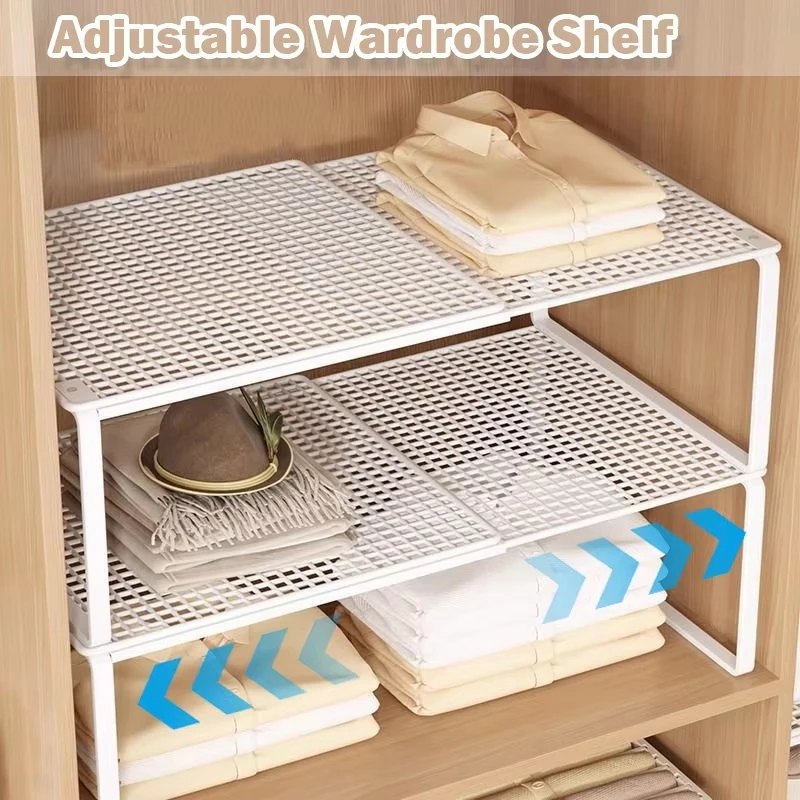 Stackable Telescopic Closet Storage Shelves Organizers Retractable Wardrobe Divider Board Adjustable Partition Shelf Organizers