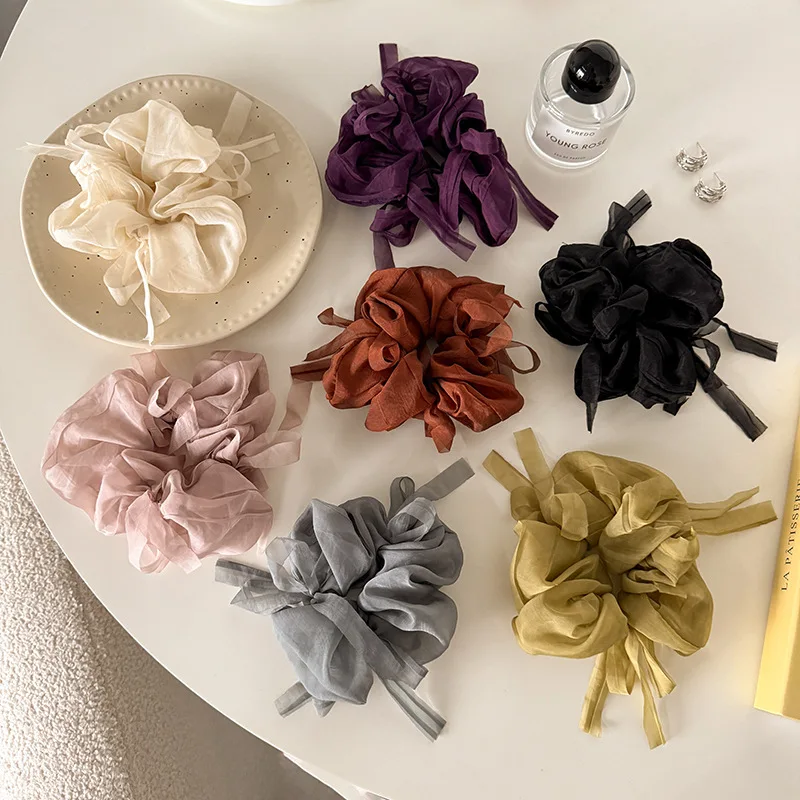قطعة واحدة من حلقة الشعر الساتان النسائية ذات اللون النقي وربطة شعر راقية لربيع وصيف إكسسوارات تصفيف حلوة