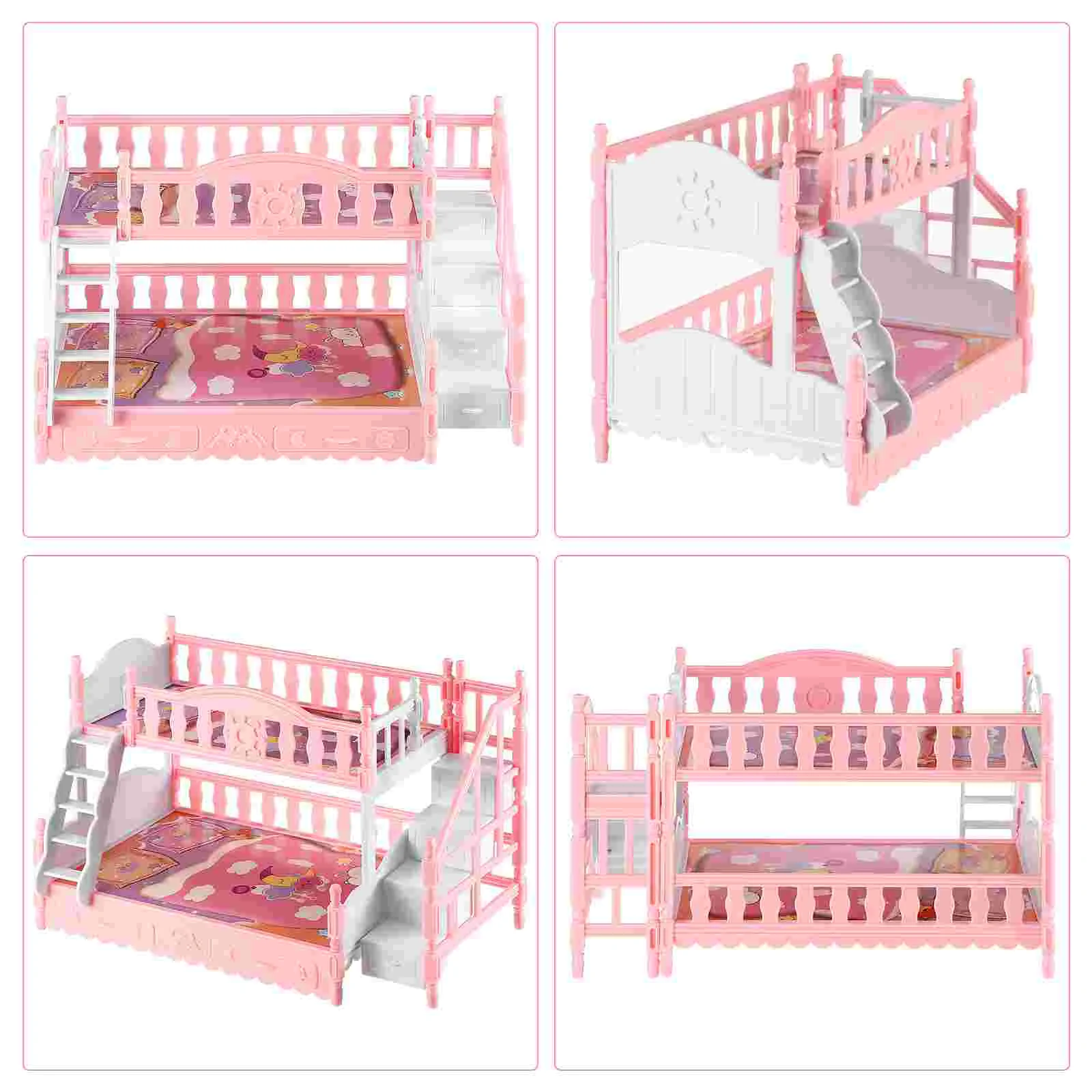 Toys Double-layer Bed Design Miniatures Bunk Pillows and Quilts Furniture Models Plastic House Bedding