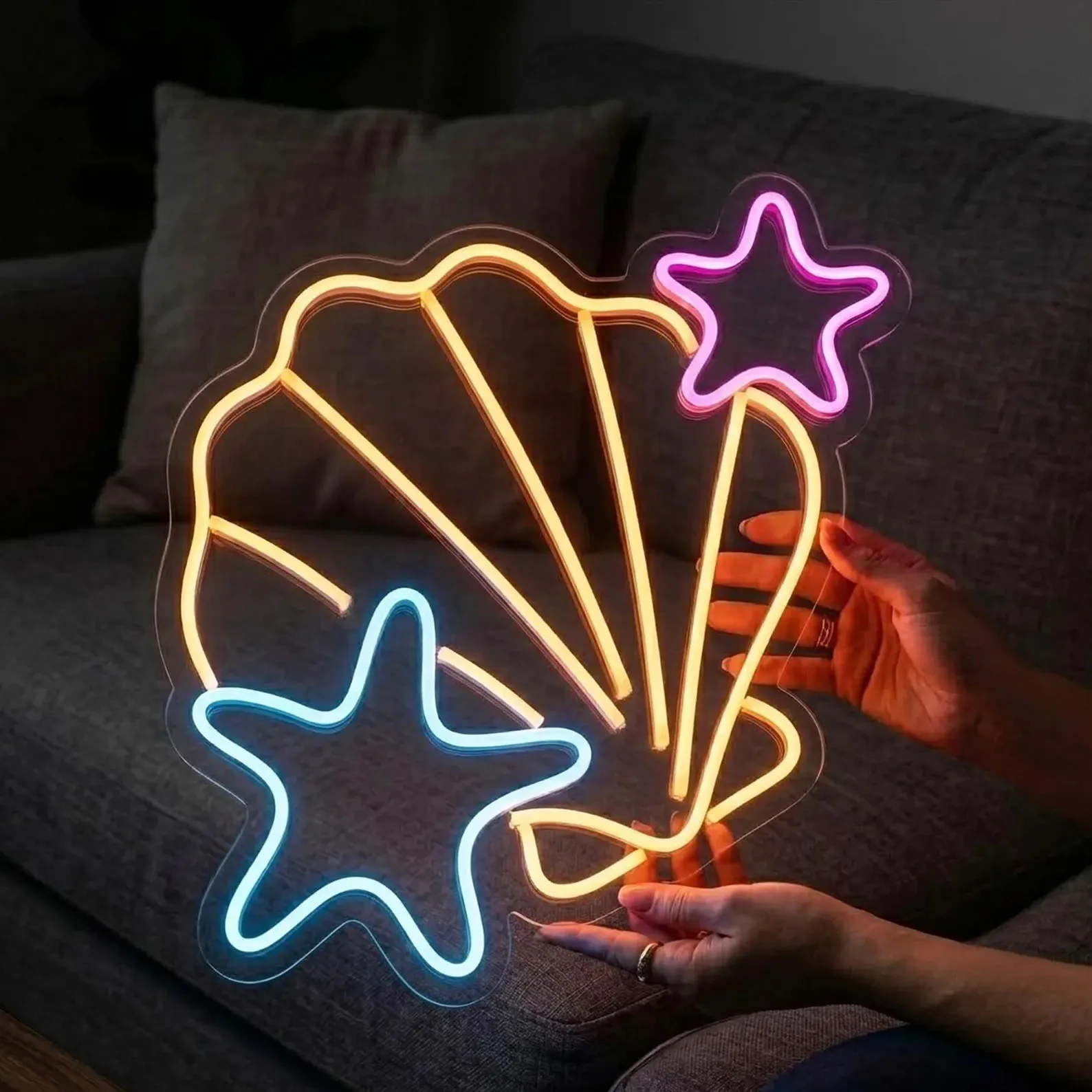 Seashell Neon Sign with Pearl,Coastal Beach Bedroom Mermaid Decor,Ocean Neon Sign,Beach Neon Wall Art,Nautical Wall Decor