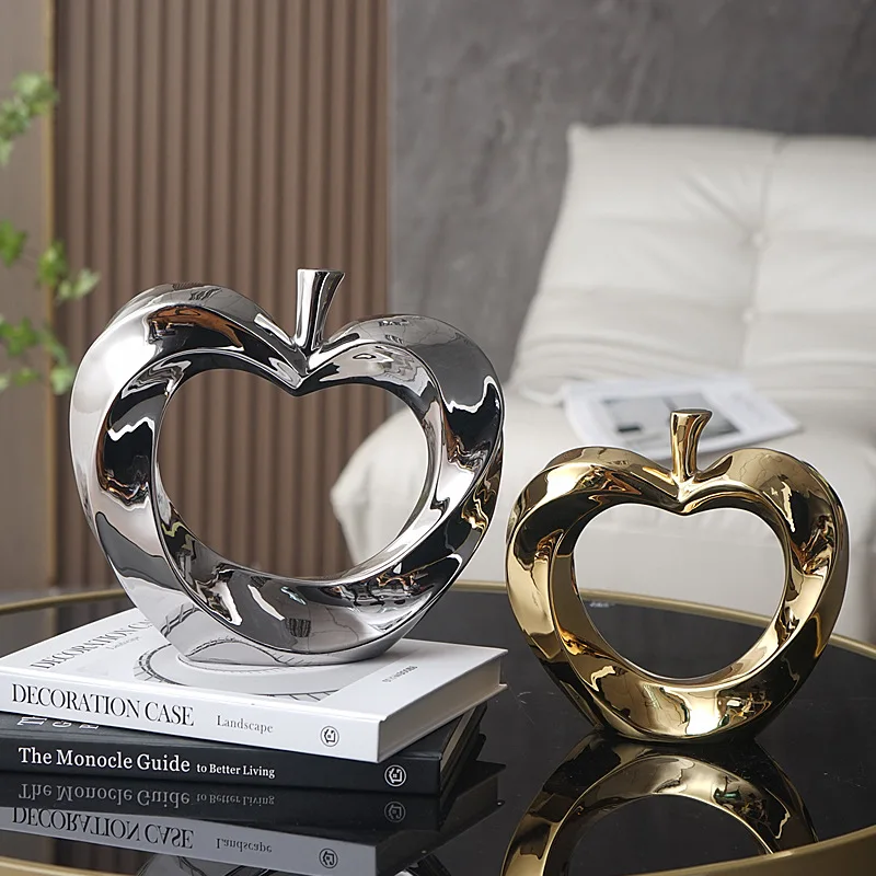 Ceramic Apple Statue, Modern Entryway & Living Room Decor Ornament, Luxury Home Office Decoration Sculpture Artistic Gift