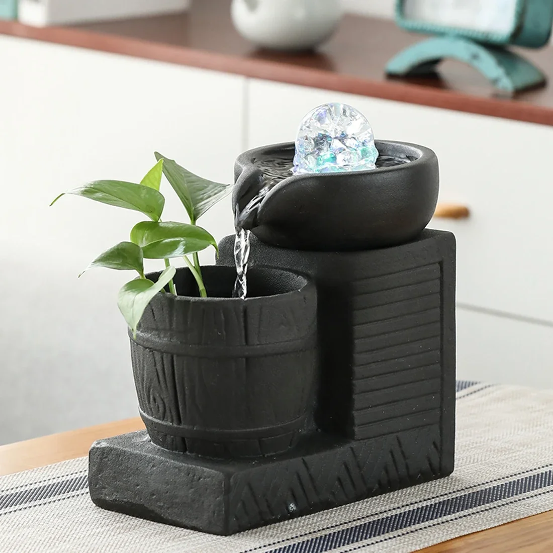 Household water flow ornaments living room Zen desktop circulation pumping ceramic fountain small humidifier