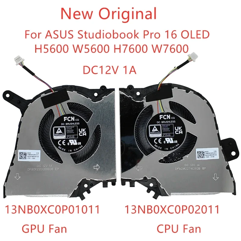 

New Original Laptop CPU GPU Cooling Fan For ASUS Studiobook Pro16 OLED H5600 W5600 W7600 W7600 Fan 13NB0 XC0P02011/- 01011 DC12V