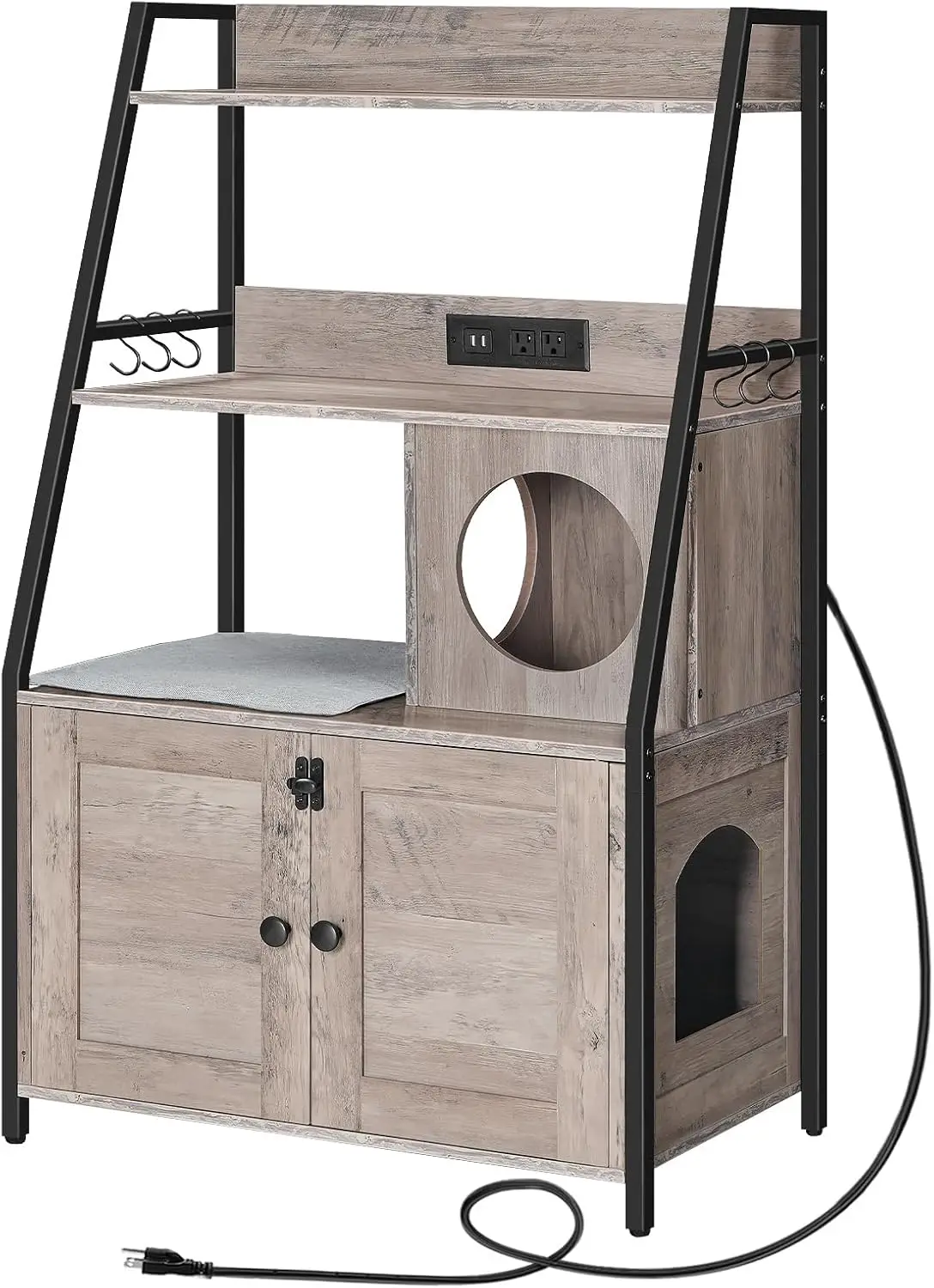 Litter Box Enclosure with 2 Storage Shelves, Tall Cat Litter Box Furniture Hidden with Charging Station