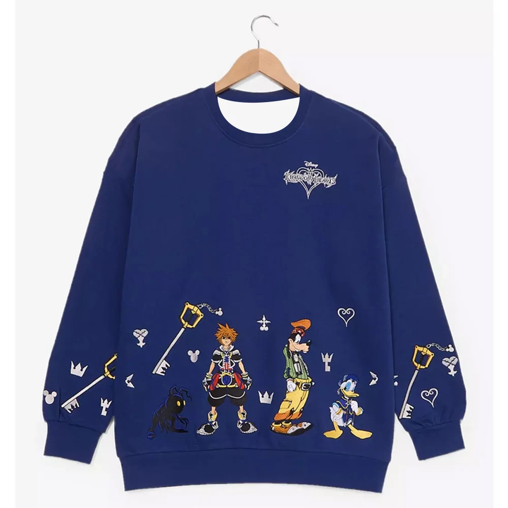 

Толстовка для взрослых Kingdom Hearts Синяя с длинными рукавами Sora/Donald/Goofy Print (Keyblade/Heart Elements) Удобные повседневные топы