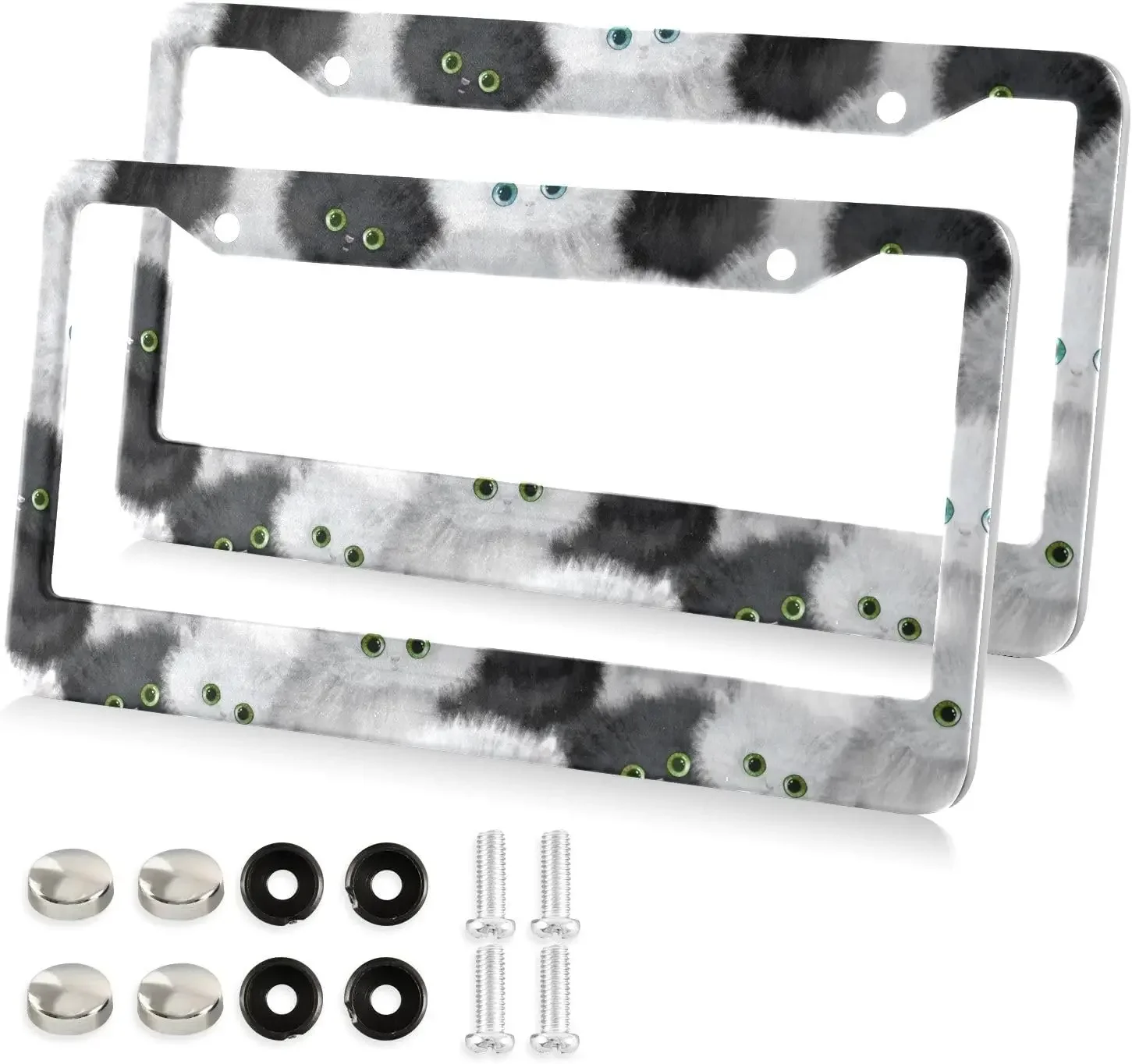 Cute Fluffy Cat License Plate Frames 2 Pcs 2 Holes Aluminum License Plate Frame Car License Plate Holder with Screw Caps for US