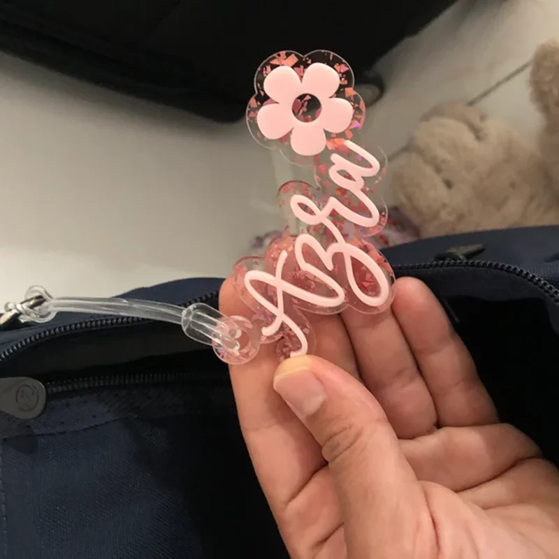 Customized Name Keychain Personalised Acrylic Glitter Bag Tag Best birthday gift for kids