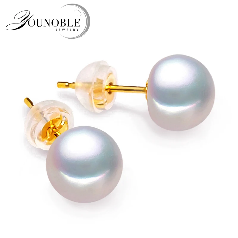 

18K Gold Earrings Pearl Jewelry ,classic 18k Yellow Gold Stud Earrings For Women Gift Box Wedding Earrings For Love