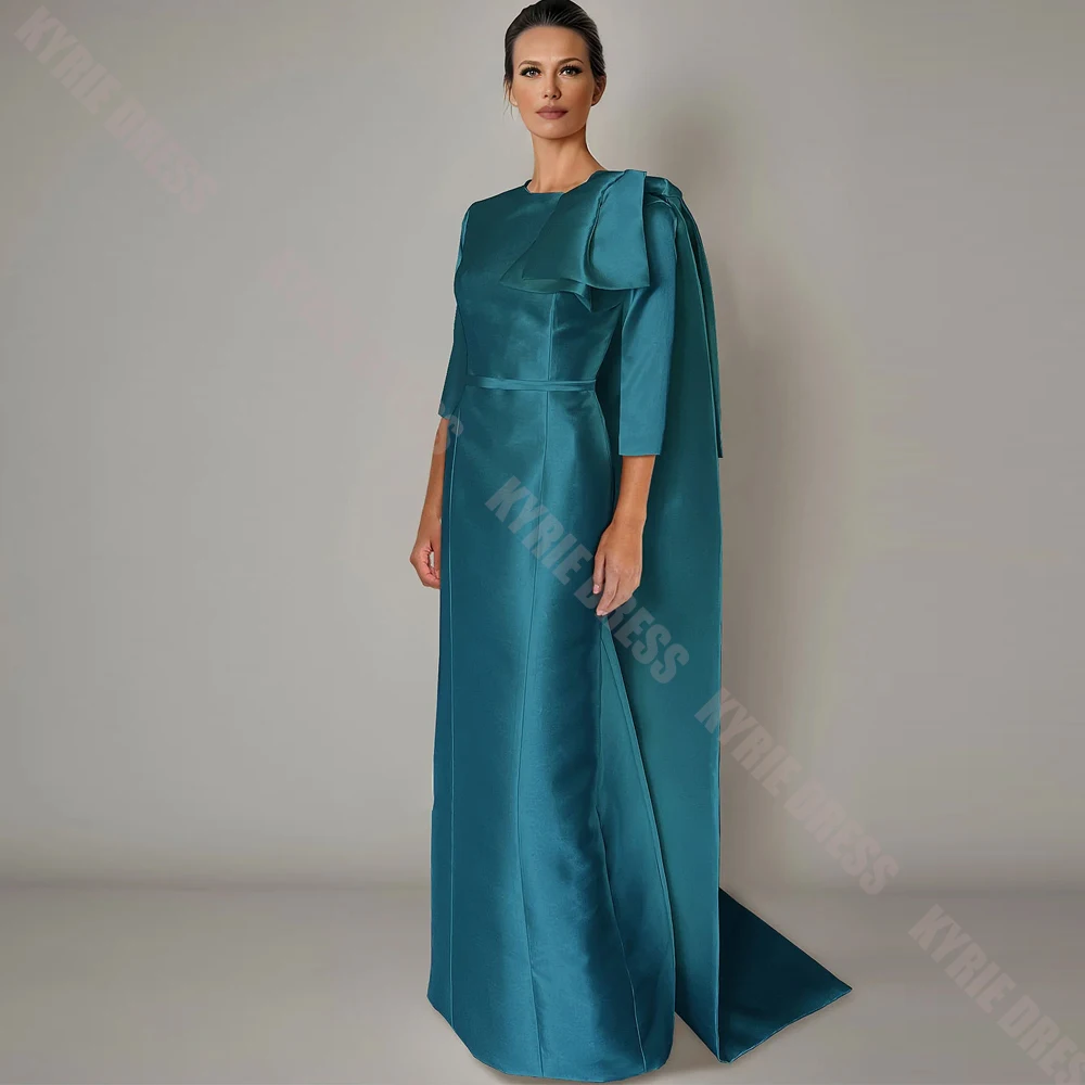 Fashion Mother of The Bride Dress Customized Scoop Neck 3/4 Sleeves with Cape Silky Satin Wedding Guest Dress Party Evening Gown