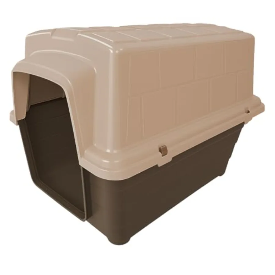 

Indoor Outdoor Dog House for Medium Dogs Durable Plastic Weatherproof Shelter in Beige with Quick-Snap Assembly and Ventilation