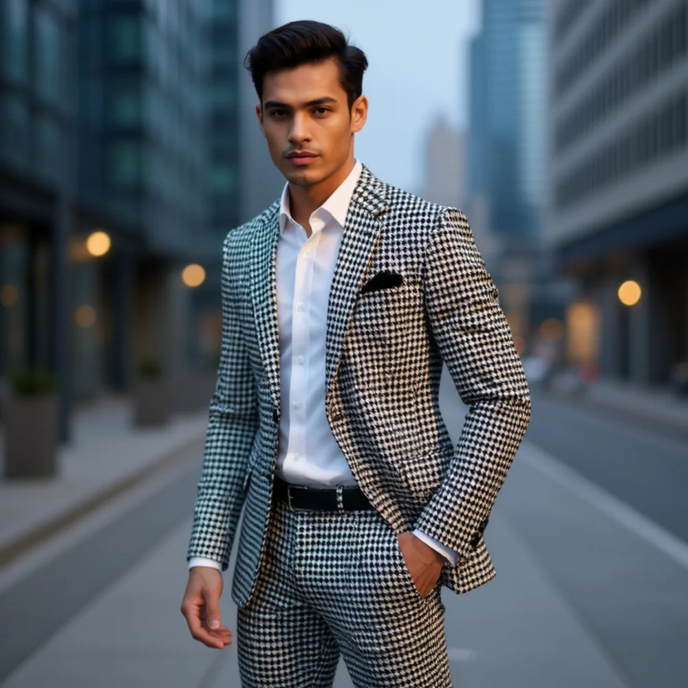 

Men's Houndstooth Slim Fit Tuxedo Jacket American Style Blazer for Wedding Checkered Suit Lapel Blazer 1 Piece