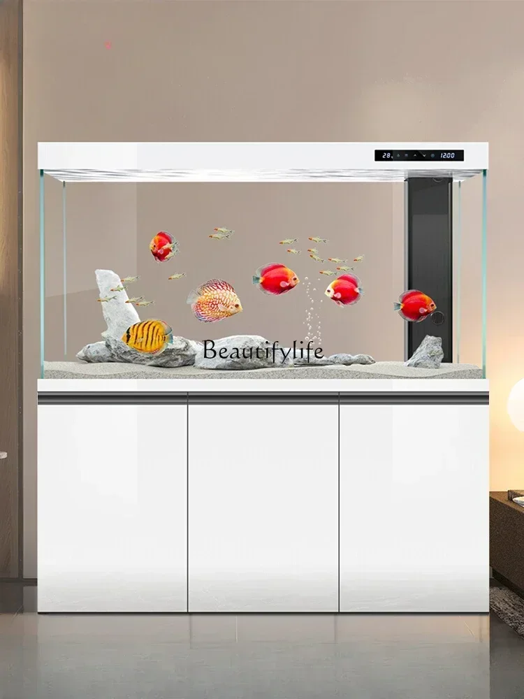 

FG*Living room household ultra-white glass aquarium ecological bottom filter gold large arowana tank to simple highlight system