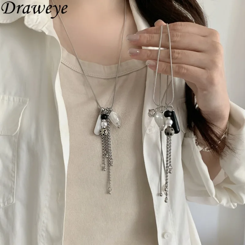 

Draweye Stones Crystal Necklaces for Women Tassels Korean Fashion Adjustable Chokers Jewelry Vintage Elegant Collares Para Mujer