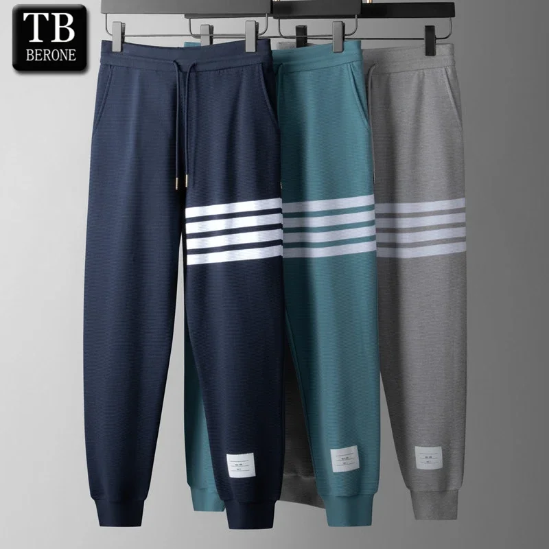 

TB BERONE Sports Casual Sweatpants Tide Autumn Couple Men's Thom Brand Four-bar Striped Cotton Knitted Slim-fit Trousers