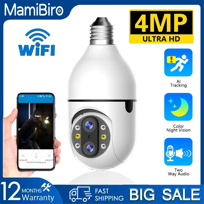 

MamiBiro 4MP 360° Wifi E27 Dual Camera Bulb Surveillance Camera Vision Human Tracking Video Smart Home Security Monitor