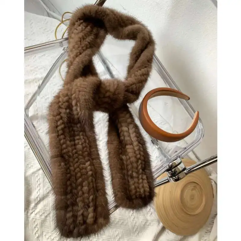 

Mink Fur Scarf For Women Long Warm Fur Neck Warmer Winter Fashion Black Natural Fur Scarf Handmade Knitted Fur Scarves Shawl