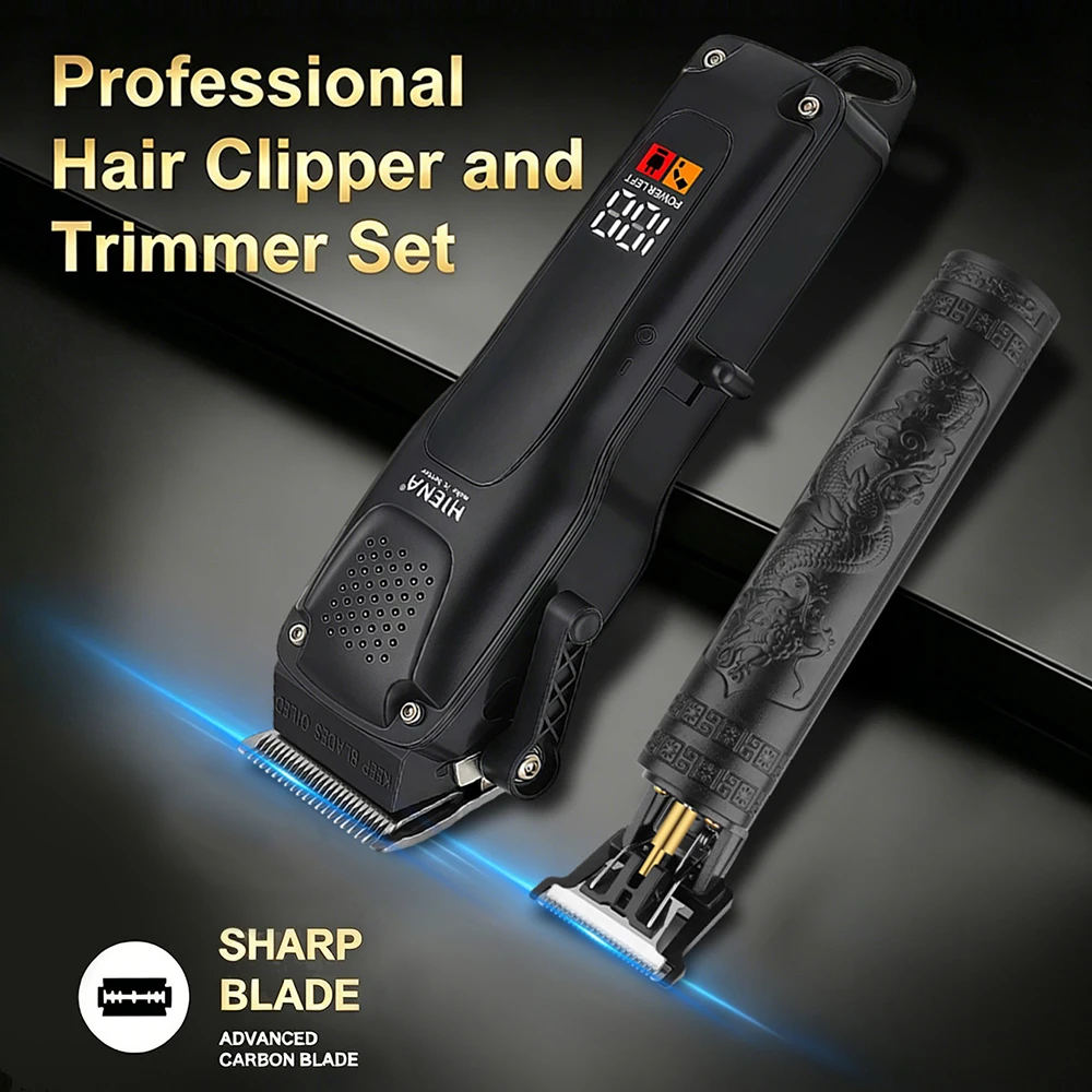HIENA 3in1 Hair Clippers Set Men Professional Hair Trimmer Waterproof Led Digital Display Electric