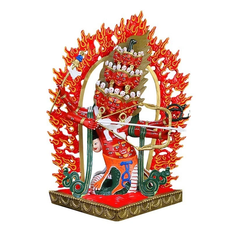 Buddha statue ornament, painted copper guardian statue tabletop offering ornament