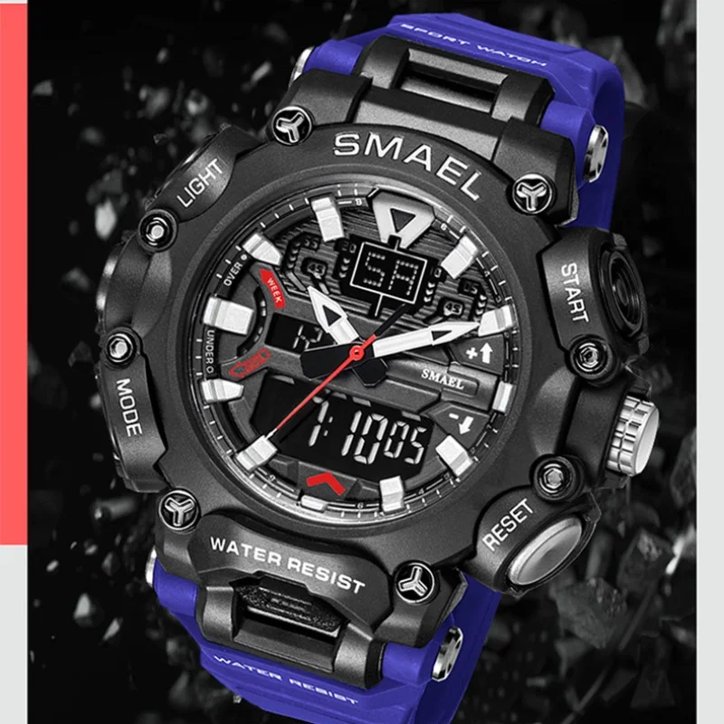 Уличные военные мужские спортивные часы, камуфляжные водонепроницаемые кварцевые аналоговые наручные часы из искусственной кожи, повседневные спортивные стильные цифровые часы с двойным временем