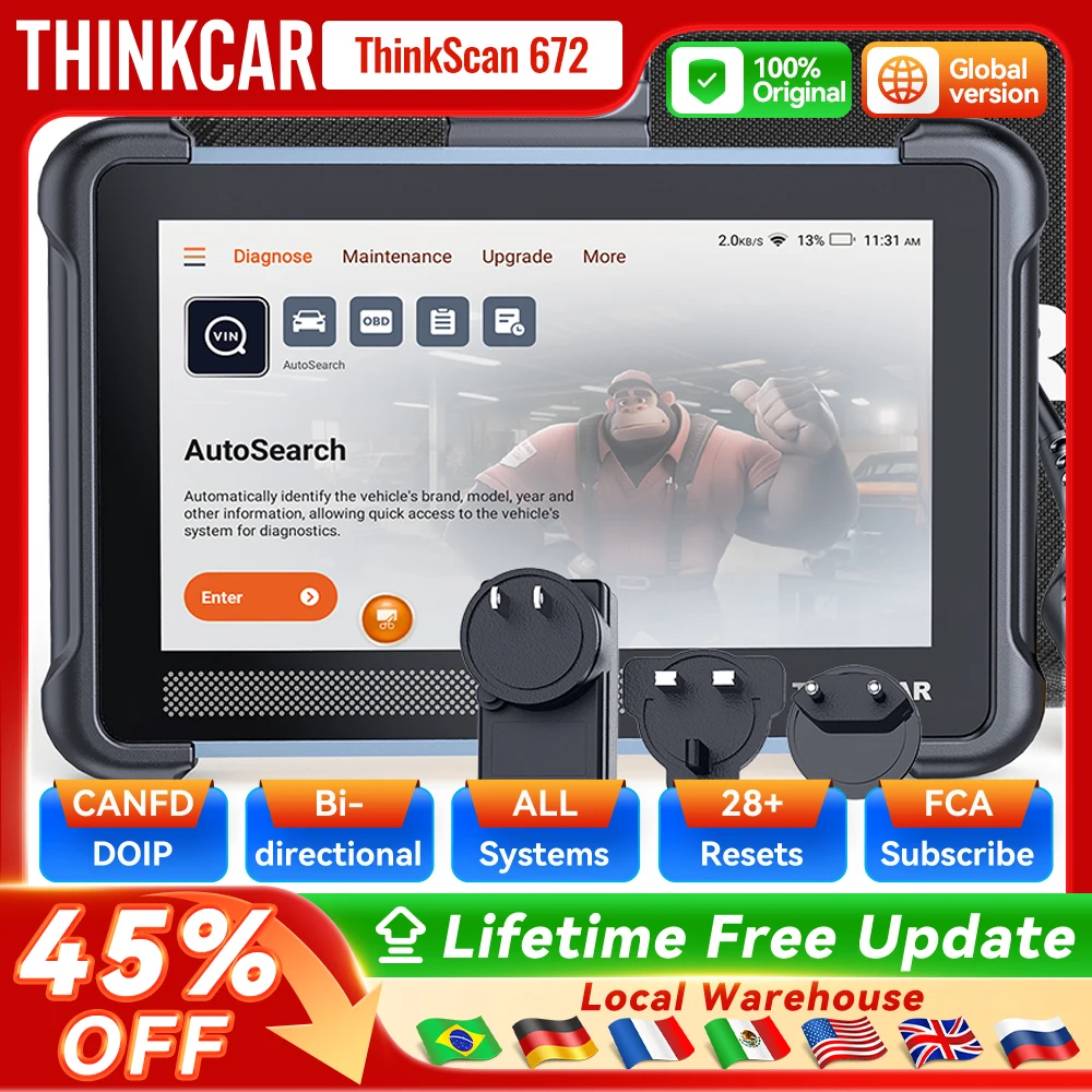 

THINKCAR THINKSCAN 672 Professional Car Diagnostic Tool CANFD Bidirectional 28 Reset IMMO Oil Full System Free Auto Obd2 Scanner