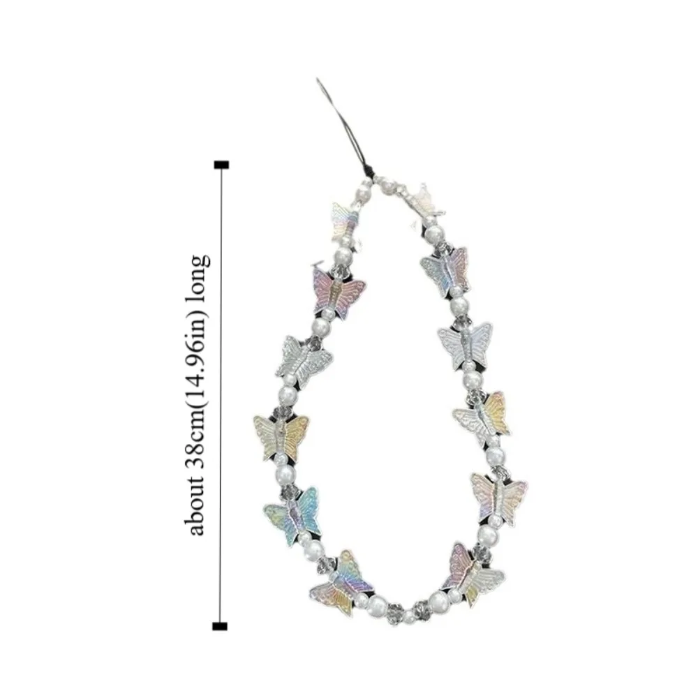 สายคล้องโทรศัพท์มือถือรูปผีเสื้อประดับลูกปัด สไตล์ Y2K ป้องกันการสูญหาย สีลูกกวาด พวงกุญแจโทรศัพท์พลาสติกน่ารัก