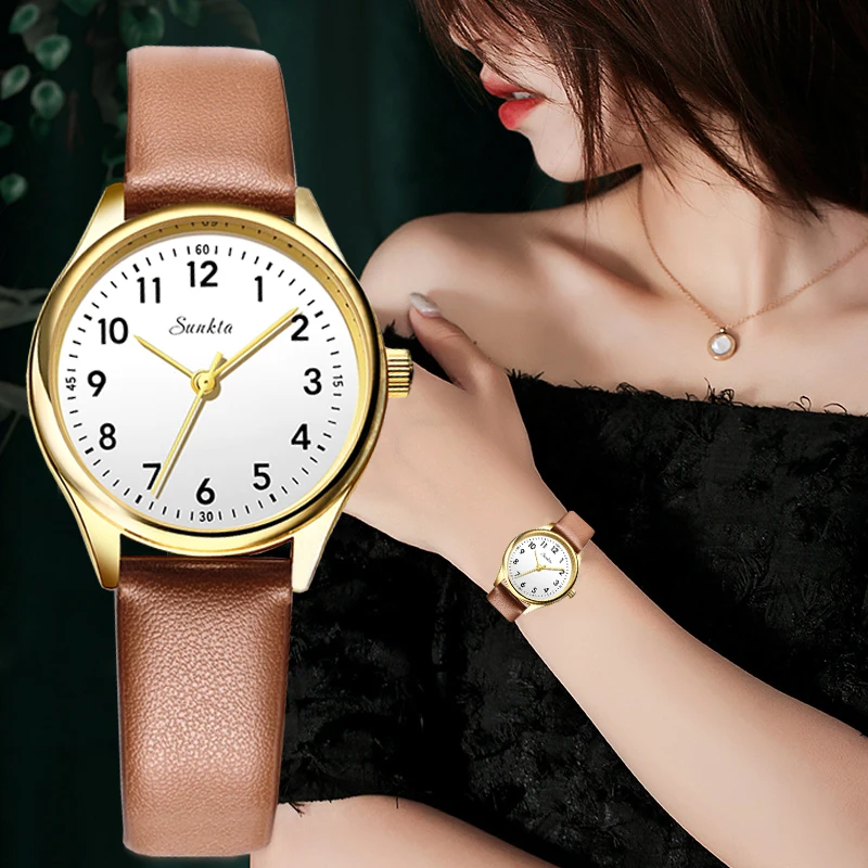 

Часы LIGE Sunkta: Элегантные женские кварцевые часы с кожаным ремешком, ретро-стиль, простые, водонепроницаемые, подарок для женщин