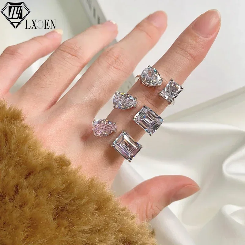 LXOEN Cute Bling Zircon Stone Adjustable Silver Color Rings for Women Wedding Engagement Fashion Jewelry 2023 Trend